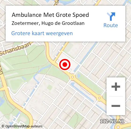 Locatie op kaart van de 112 melding: Ambulance Met Grote Spoed Naar Zoetermeer, Hugo de Grootlaan op 14 oktober 2023 19:14