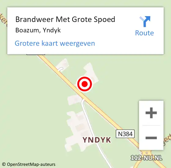 Locatie op kaart van de 112 melding: Brandweer Met Grote Spoed Naar Boazum, Yndyk op 14 oktober 2023 19:28