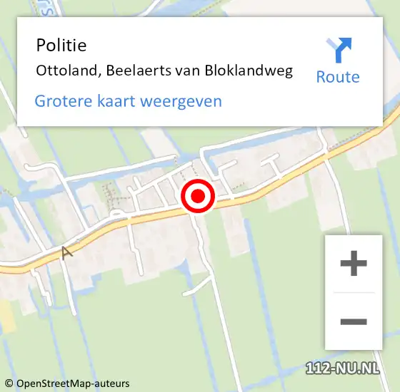 Locatie op kaart van de 112 melding: Politie Ottoland, Beelaerts van Bloklandweg op 14 oktober 2023 19:43