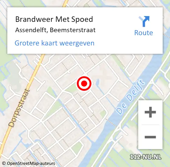 Locatie op kaart van de 112 melding: Brandweer Met Spoed Naar Assendelft, Beemsterstraat op 14 oktober 2023 19:54