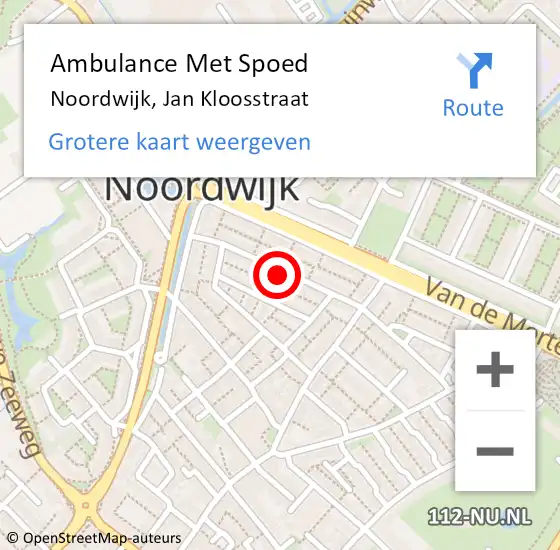 Locatie op kaart van de 112 melding: Ambulance Met Spoed Naar Noordwijk, Jan Kloosstraat op 14 oktober 2023 20:32