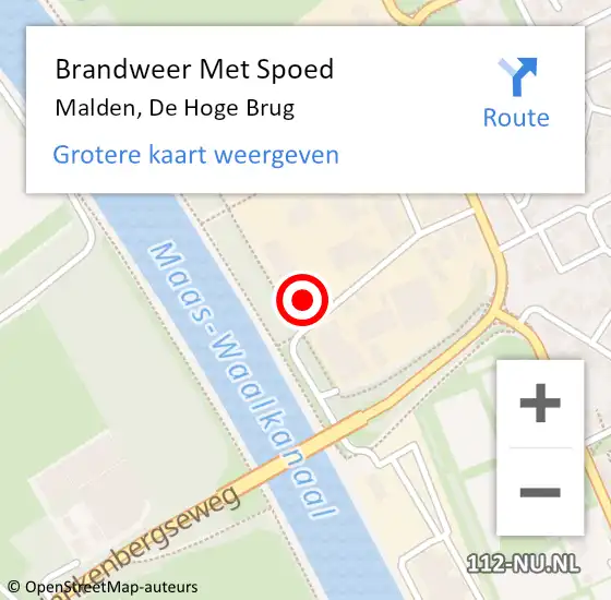 Locatie op kaart van de 112 melding: Brandweer Met Spoed Naar Malden, De Hoge Brug op 14 oktober 2023 20:47