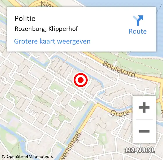 Locatie op kaart van de 112 melding: Politie Rozenburg, Klipperhof op 14 oktober 2023 20:50