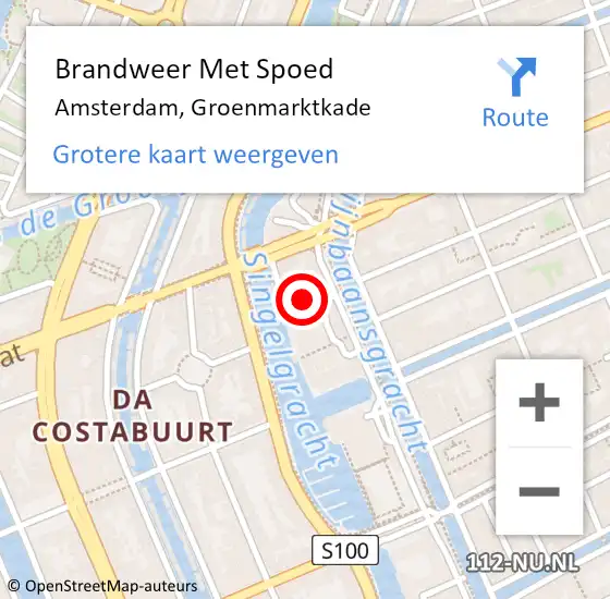 Locatie op kaart van de 112 melding: Brandweer Met Spoed Naar Amsterdam, Groenmarktkade op 14 oktober 2023 21:28