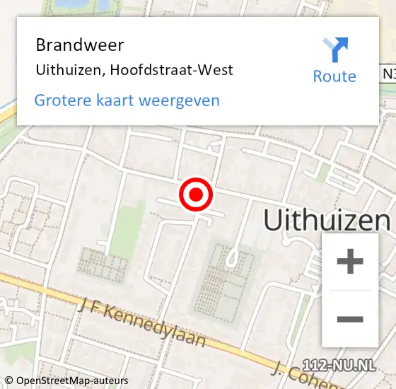 Locatie op kaart van de 112 melding: Brandweer Uithuizen, Hoofdstraat-West op 14 oktober 2023 21:36