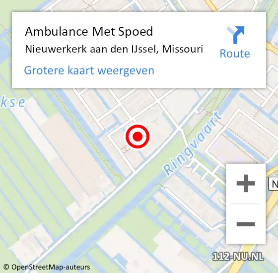 Locatie op kaart van de 112 melding: Ambulance Met Spoed Naar Nieuwerkerk aan den IJssel, Missouri op 14 oktober 2023 21:47