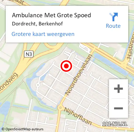 Locatie op kaart van de 112 melding: Ambulance Met Grote Spoed Naar Dordrecht, Berkenhof op 14 oktober 2023 21:54