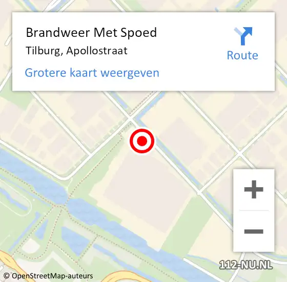 Locatie op kaart van de 112 melding: Brandweer Met Spoed Naar Tilburg, Apollostraat op 14 oktober 2023 22:12
