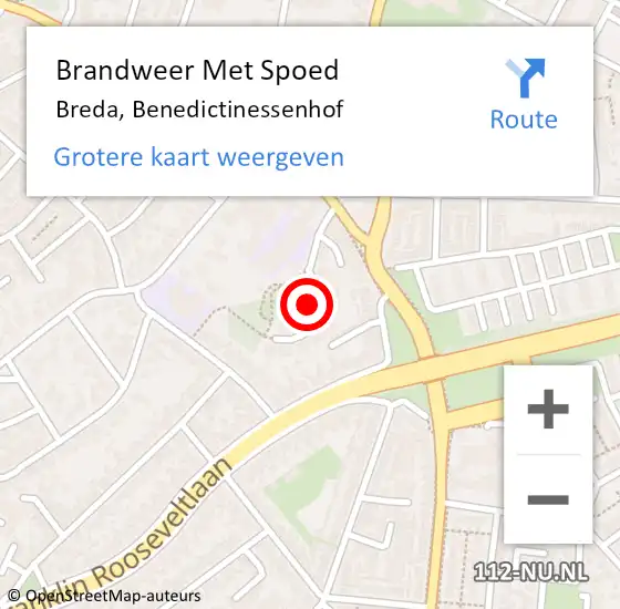 Locatie op kaart van de 112 melding: Brandweer Met Spoed Naar Breda, Benedictinessenhof op 14 oktober 2023 22:18