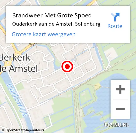 Locatie op kaart van de 112 melding: Brandweer Met Grote Spoed Naar Ouderkerk aan de Amstel, Sollenburg op 14 oktober 2023 22:26