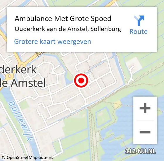 Locatie op kaart van de 112 melding: Ambulance Met Grote Spoed Naar Ouderkerk aan de Amstel, Sollenburg op 14 oktober 2023 22:28