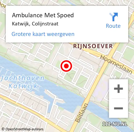 Locatie op kaart van de 112 melding: Ambulance Met Spoed Naar Katwijk, Colijnstraat op 14 oktober 2023 22:34