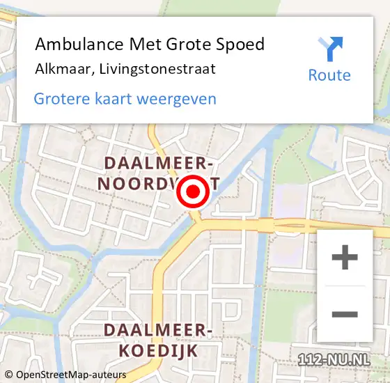 Locatie op kaart van de 112 melding: Ambulance Met Grote Spoed Naar Alkmaar, Livingstonestraat op 14 oktober 2023 22:51