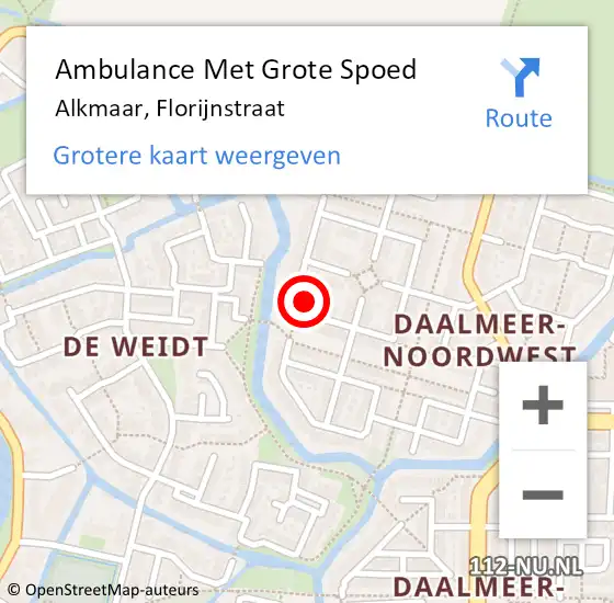 Locatie op kaart van de 112 melding: Ambulance Met Grote Spoed Naar Alkmaar, Florijnstraat op 14 oktober 2023 22:53