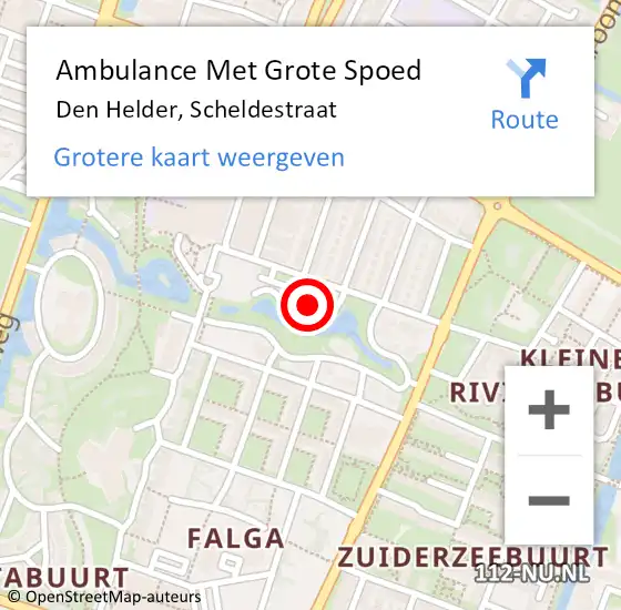 Locatie op kaart van de 112 melding: Ambulance Met Grote Spoed Naar Den Helder, Scheldestraat op 14 oktober 2023 23:15