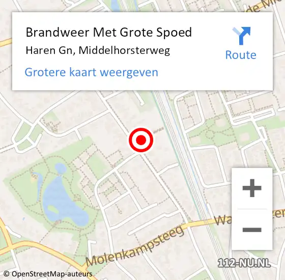 Locatie op kaart van de 112 melding: Brandweer Met Grote Spoed Naar Haren Gn, Middelhorsterweg op 14 oktober 2023 23:35