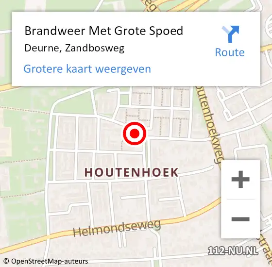 Locatie op kaart van de 112 melding: Brandweer Met Grote Spoed Naar Deurne, Zandbosweg op 14 oktober 2023 23:46