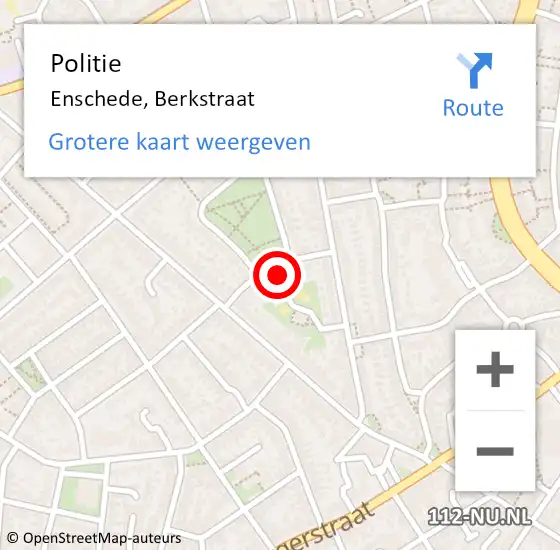 Locatie op kaart van de 112 melding: Politie Enschede, Berkstraat op 14 oktober 2023 23:53