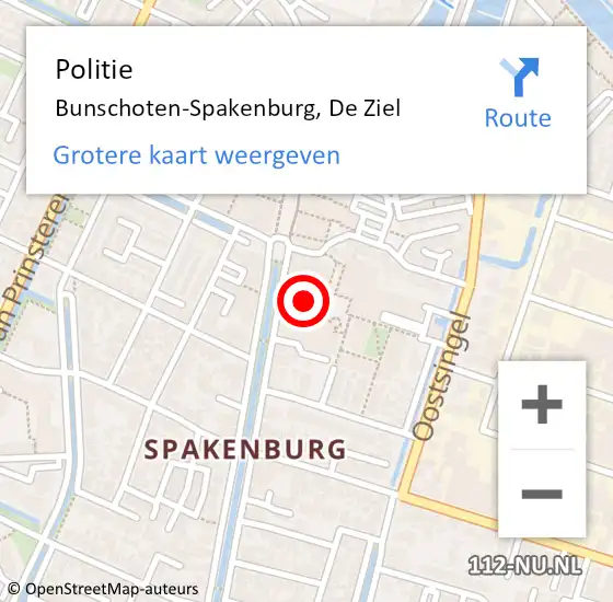 Locatie op kaart van de 112 melding: Politie Bunschoten-Spakenburg, De Ziel op 15 oktober 2023 00:08