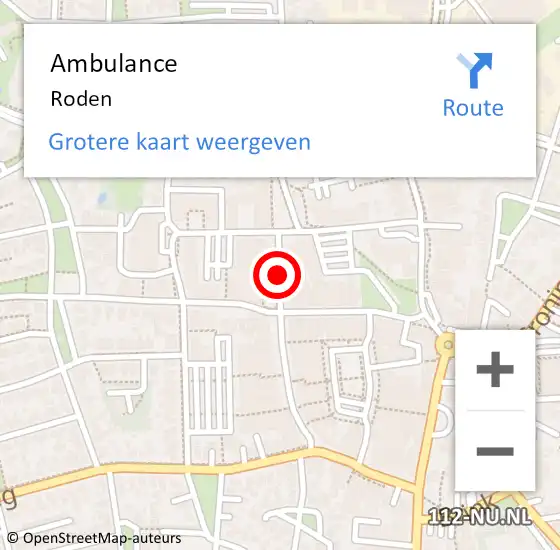 Locatie op kaart van de 112 melding: Ambulance Roden op 15 oktober 2023 00:12