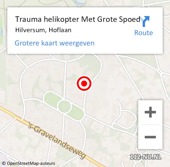 Locatie op kaart van de 112 melding: Trauma helikopter Met Grote Spoed Naar Hilversum, Hoflaan op 15 oktober 2023 00:16