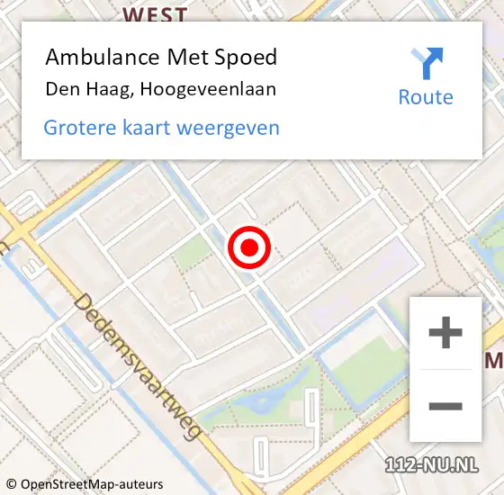 Locatie op kaart van de 112 melding: Ambulance Met Spoed Naar Den Haag, Hoogeveenlaan op 15 oktober 2023 00:27