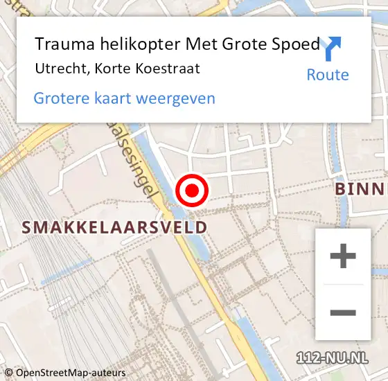 Locatie op kaart van de 112 melding: Trauma helikopter Met Grote Spoed Naar Utrecht, Korte Koestraat op 15 oktober 2023 00:38