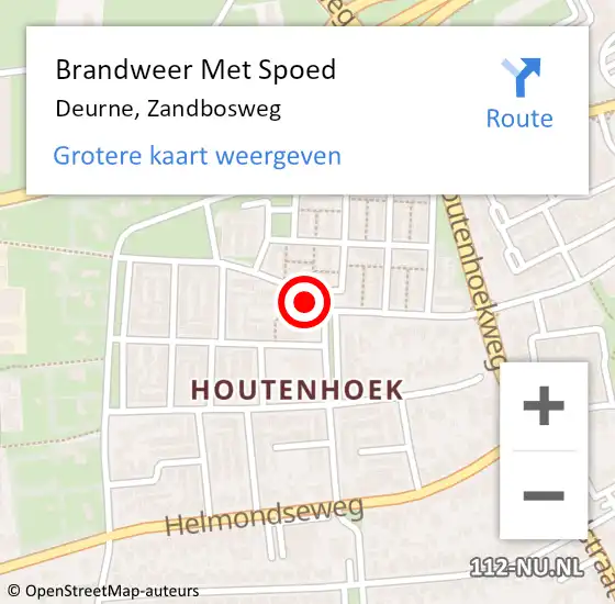 Locatie op kaart van de 112 melding: Brandweer Met Spoed Naar Deurne, Zandbosweg op 15 oktober 2023 00:52