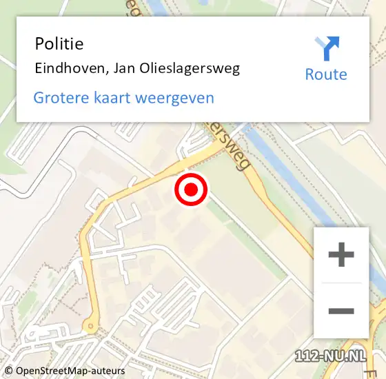 Locatie op kaart van de 112 melding: Politie Eindhoven, Jan Olieslagersweg op 15 oktober 2023 00:53