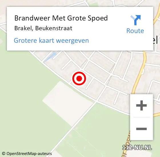 Locatie op kaart van de 112 melding: Brandweer Met Grote Spoed Naar Brakel, Beukenstraat op 15 oktober 2023 01:15