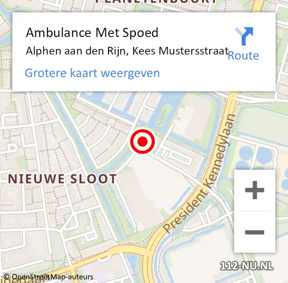 Locatie op kaart van de 112 melding: Ambulance Met Spoed Naar Alphen aan den Rijn, Kees Mustersstraat op 15 oktober 2023 01:32