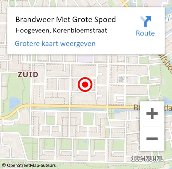 Locatie op kaart van de 112 melding: Brandweer Met Grote Spoed Naar Hoogeveen, Korenbloemstraat op 15 oktober 2023 01:55