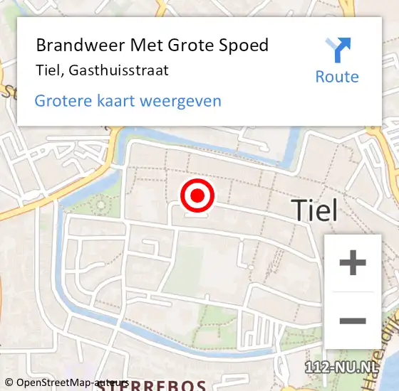 Locatie op kaart van de 112 melding: Brandweer Met Grote Spoed Naar Tiel, Gasthuisstraat op 15 oktober 2023 01:57