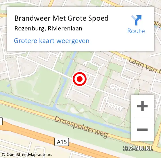 Locatie op kaart van de 112 melding: Brandweer Met Grote Spoed Naar Rozenburg, Rivierenlaan op 15 oktober 2023 03:39