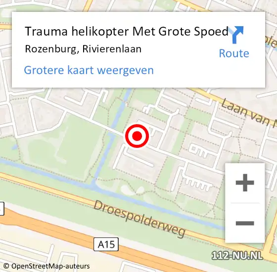 Locatie op kaart van de 112 melding: Trauma helikopter Met Grote Spoed Naar Rozenburg, Rivierenlaan op 15 oktober 2023 03:53