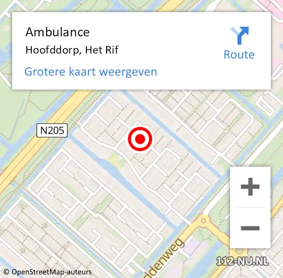 Locatie op kaart van de 112 melding: Ambulance Hoofddorp, Het Rif op 15 oktober 2023 04:48