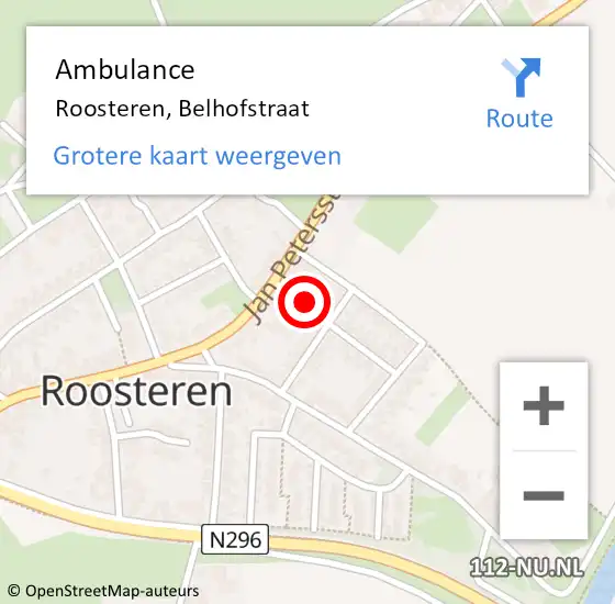 Locatie op kaart van de 112 melding: Ambulance Roosteren, Belhofstraat op 11 september 2014 16:16