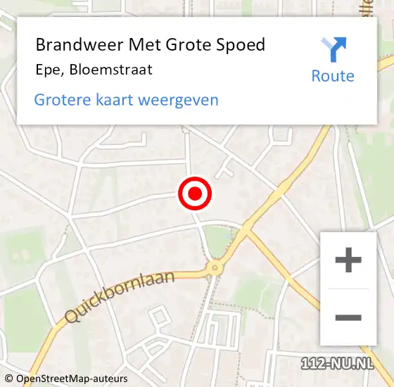 Locatie op kaart van de 112 melding: Brandweer Met Grote Spoed Naar Epe, Bloemstraat op 15 oktober 2023 05:16