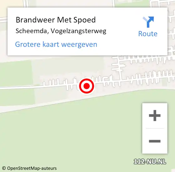 Locatie op kaart van de 112 melding: Brandweer Met Spoed Naar Scheemda, Vogelzangsterweg op 15 oktober 2023 05:28
