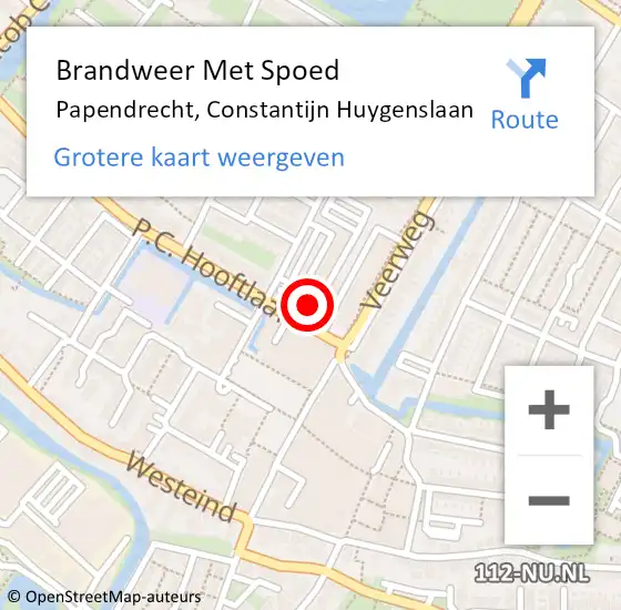 Locatie op kaart van de 112 melding: Brandweer Met Spoed Naar Papendrecht, Constantijn Huygenslaan op 15 oktober 2023 05:31