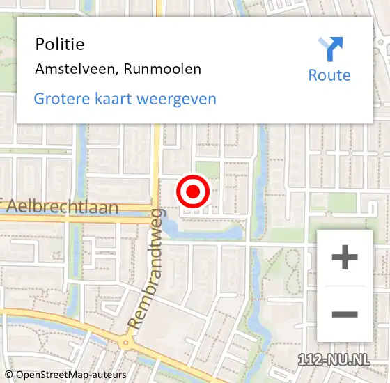 Locatie op kaart van de 112 melding: Politie Amstelveen, Runmoolen op 11 september 2014 16:18