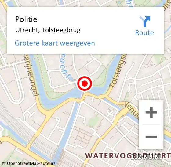 Locatie op kaart van de 112 melding: Politie Utrecht, Tolsteegbrug op 15 oktober 2023 05:48