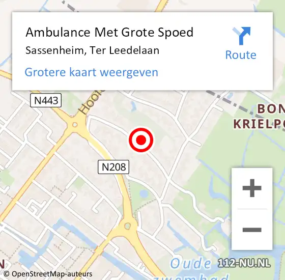 Locatie op kaart van de 112 melding: Ambulance Met Grote Spoed Naar Sassenheim, Ter Leedelaan op 15 oktober 2023 06:26