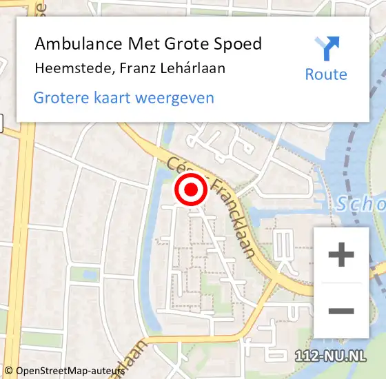 Locatie op kaart van de 112 melding: Ambulance Met Grote Spoed Naar Heemstede, Franz Lehárlaan op 15 oktober 2023 07:23