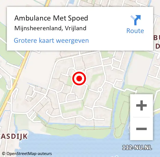 Locatie op kaart van de 112 melding: Ambulance Met Spoed Naar Mijnsheerenland, Vrijland op 15 oktober 2023 07:26