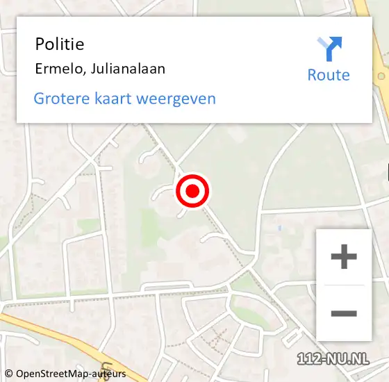 Locatie op kaart van de 112 melding: Politie Ermelo, Julianalaan op 15 oktober 2023 07:28