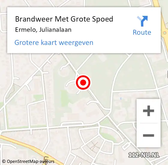 Locatie op kaart van de 112 melding: Brandweer Met Grote Spoed Naar Ermelo, Julianalaan op 15 oktober 2023 07:30