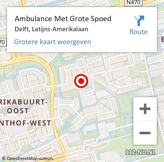 Locatie op kaart van de 112 melding: Ambulance Met Grote Spoed Naar Delft, Latijns-Amerikalaan op 15 oktober 2023 07:58