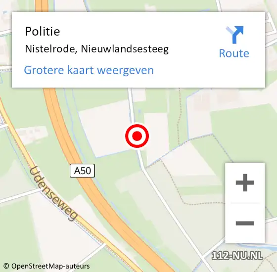 Locatie op kaart van de 112 melding: Politie Nistelrode, Nieuwlandsesteeg op 15 oktober 2023 10:29