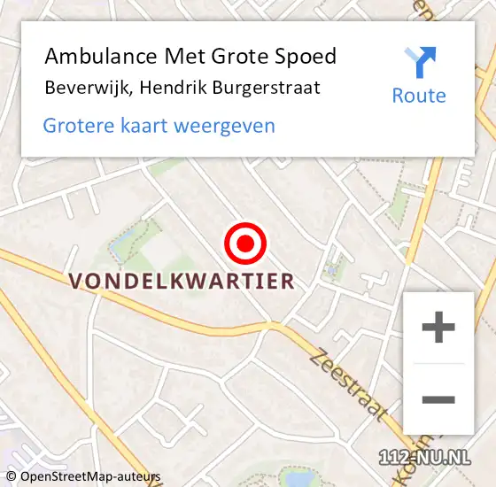 Locatie op kaart van de 112 melding: Ambulance Met Grote Spoed Naar Beverwijk, Hendrik Burgerstraat op 15 oktober 2023 10:37